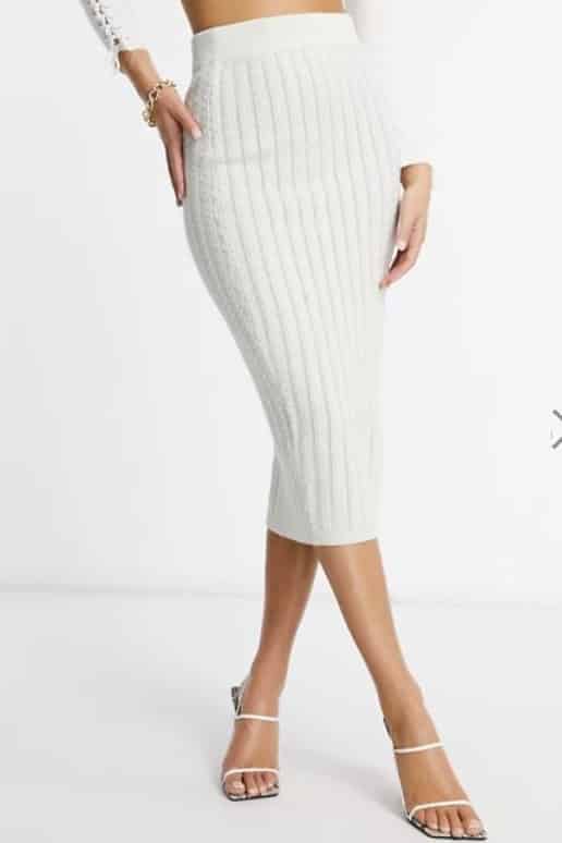 white midi knit skirt