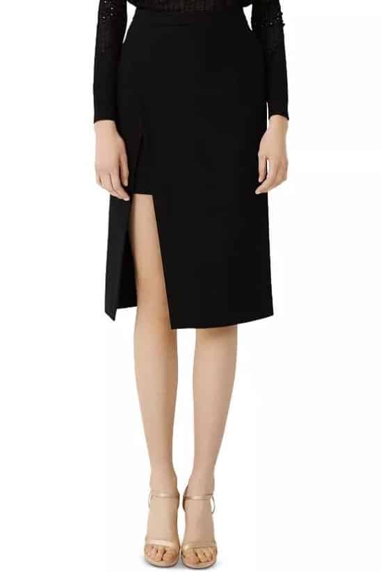 black structured midi skirt