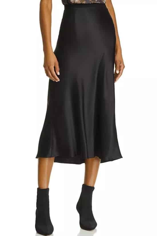 black silk midi skirt