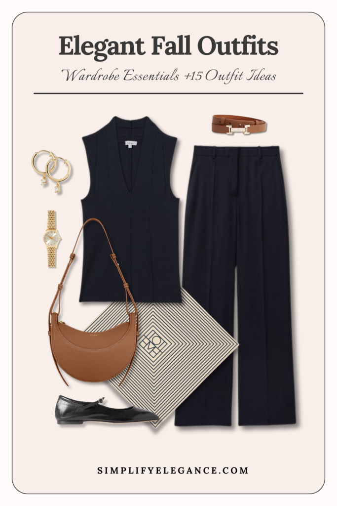 Elegant fall outfits 2 - Navy outfit and Tan bag