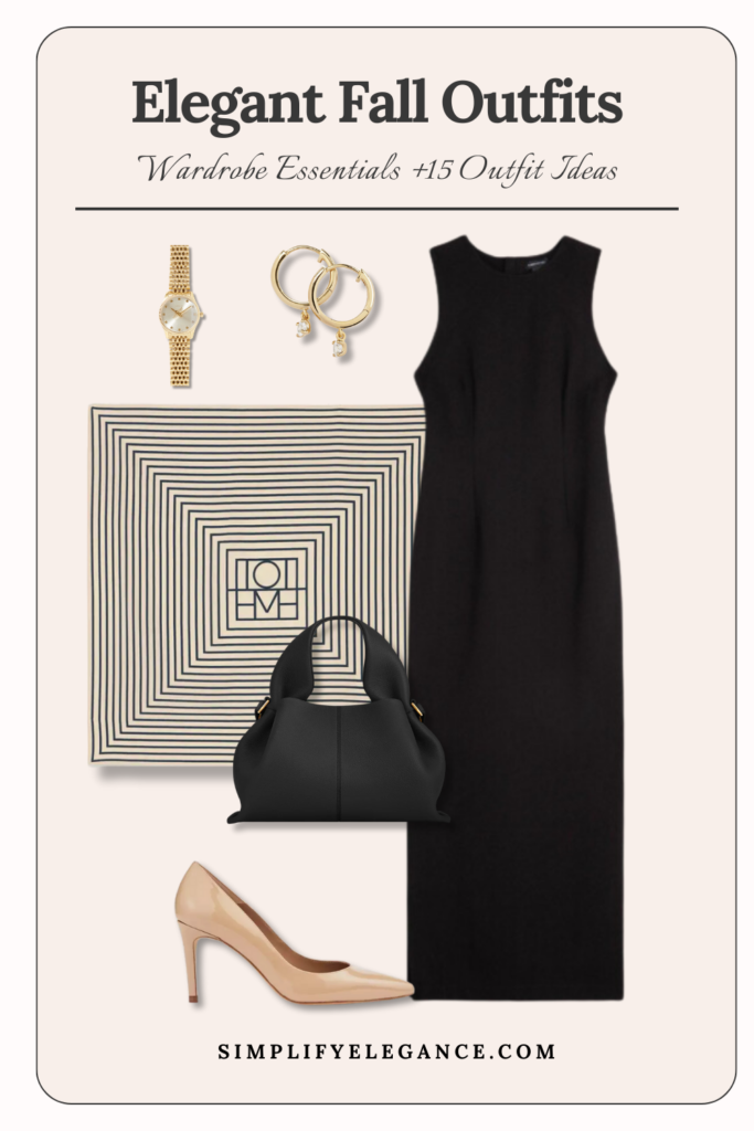 Elegant fall outfits 5 - elegant black midi dress and nude pumps